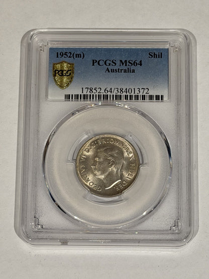 Australia 1952(m) Shilling 1/- PCGS Graded MS64 UNC Silver Coin
