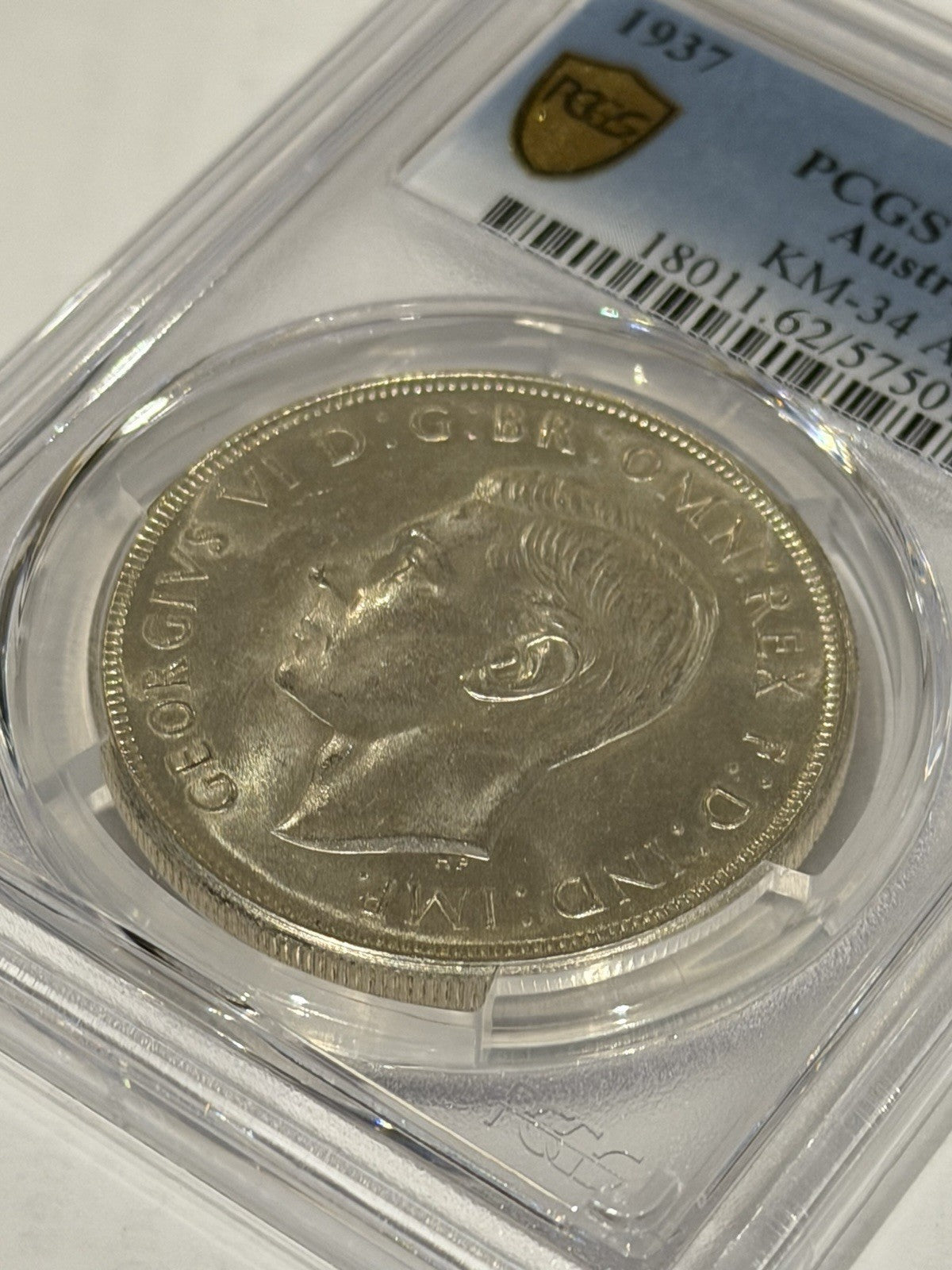 Australia 1937 Crown 5/- Five Shillings PCGS Graded MS62 Large Silver Coin