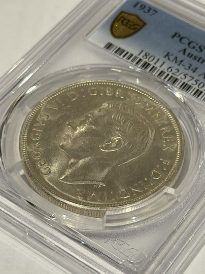 Australia 1937 Crown 5/- Five Shillings PCGS Graded MS62 Large Silver Coin