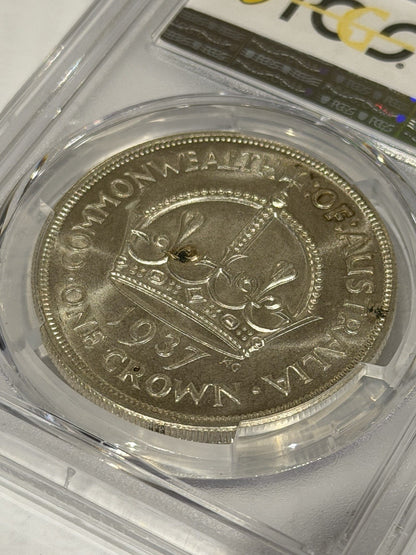 Australia 1937 Crown 5/- Five Shillings PCGS Graded MS63 Large Silver Coin