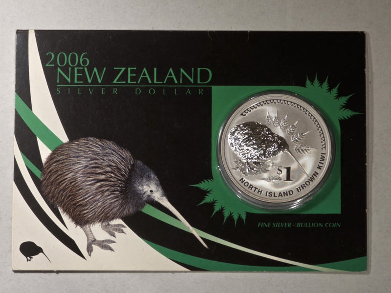 New Zealand 2006 Silver Dollar North Island Brown Kiwi 1oz 999 Silver Coin