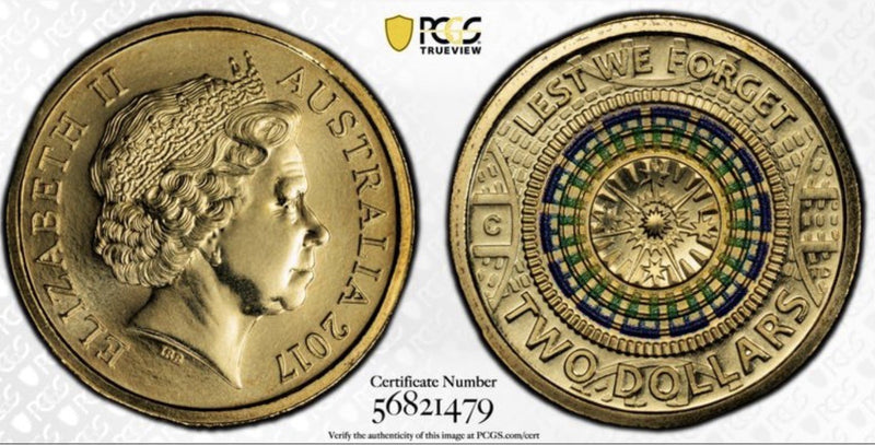 Australia 2017 C Mint Mark LWF Mosaic $2 PCGS Graded MS69 Coloured Coin