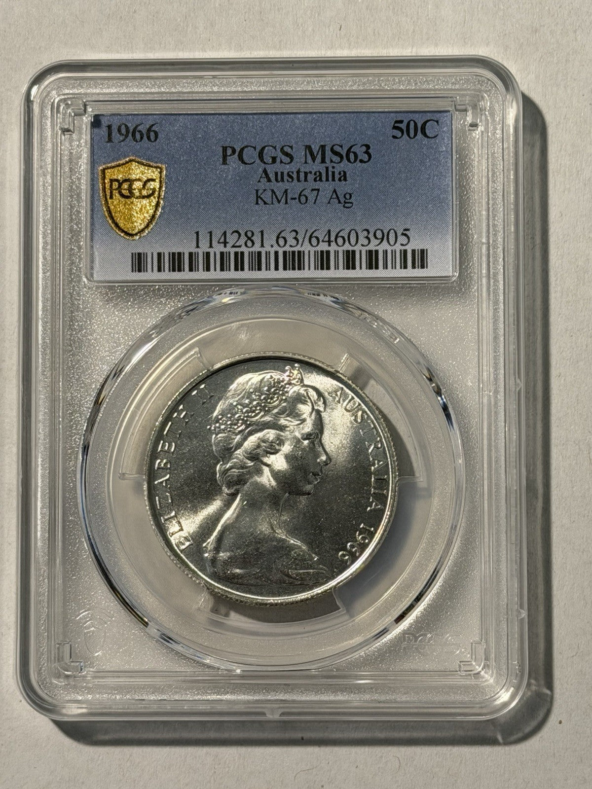 Australia 1966 Round 50c Fifty Cent PCGS Graded MS63 UNC 80% Silver Coin