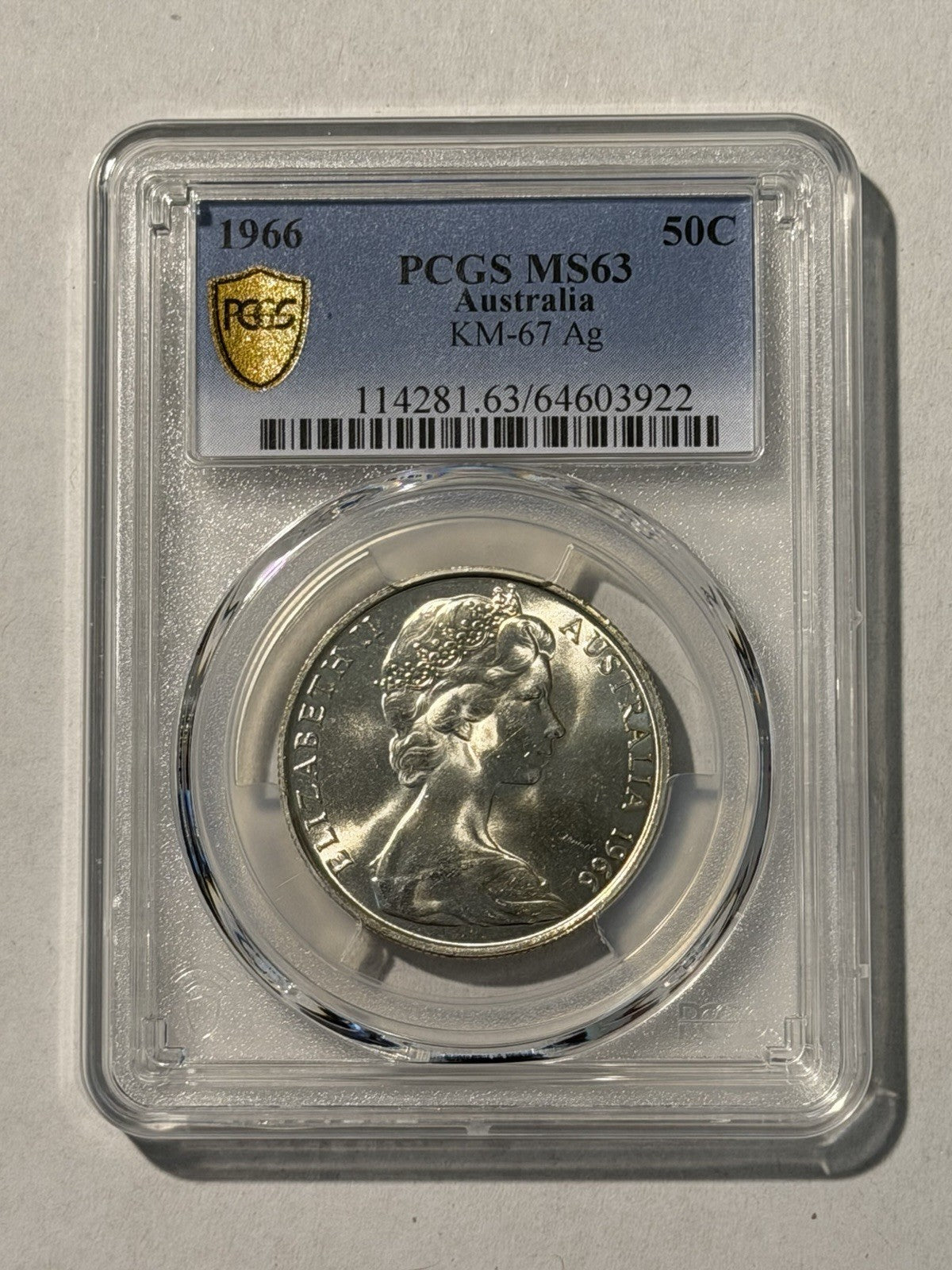 Australia 1966 Round 50c Fifty Cent PCGS Graded MS63 UNC 80% Silver Coin
