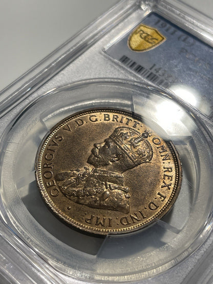 Australia 1911(L) One Penny 1d PCGS Graded MS64RB Coin Choice UNC KGV