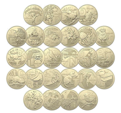 UNC 2022 Great Aussie Coin Hunt $1 Alphabet Set 26 Coins A-Z From Security Bag