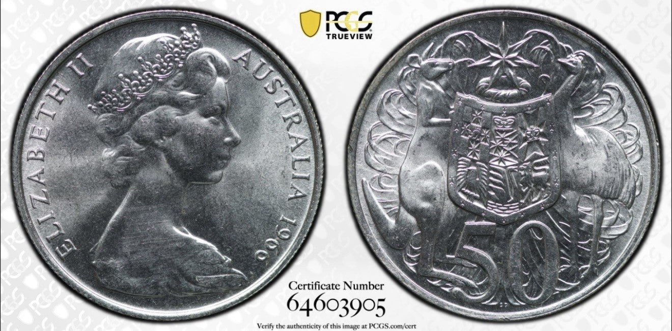 Australia 1966 Round 50c Fifty Cent PCGS Graded MS63 UNC 80% Silver Coin
