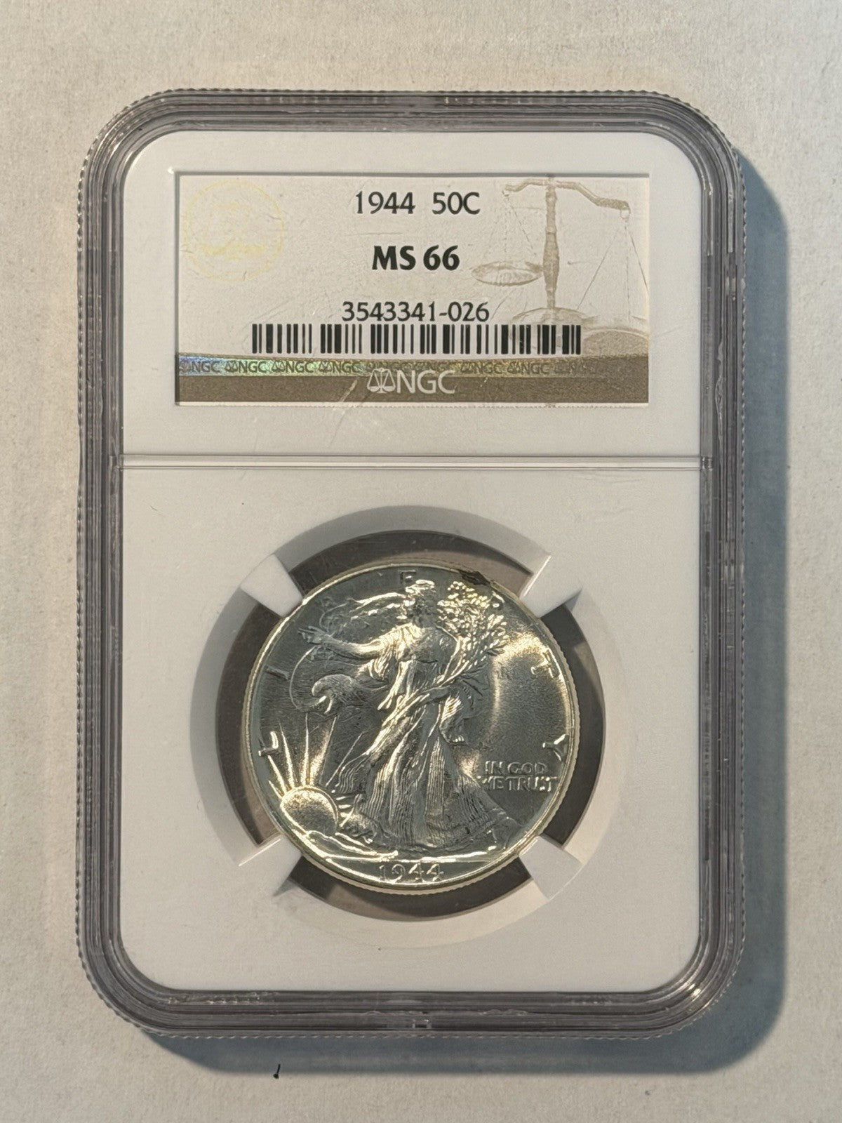 United States USA 1944 Walking Liberty Half Dollar 50c NGC Graded MS66 GEM Coin