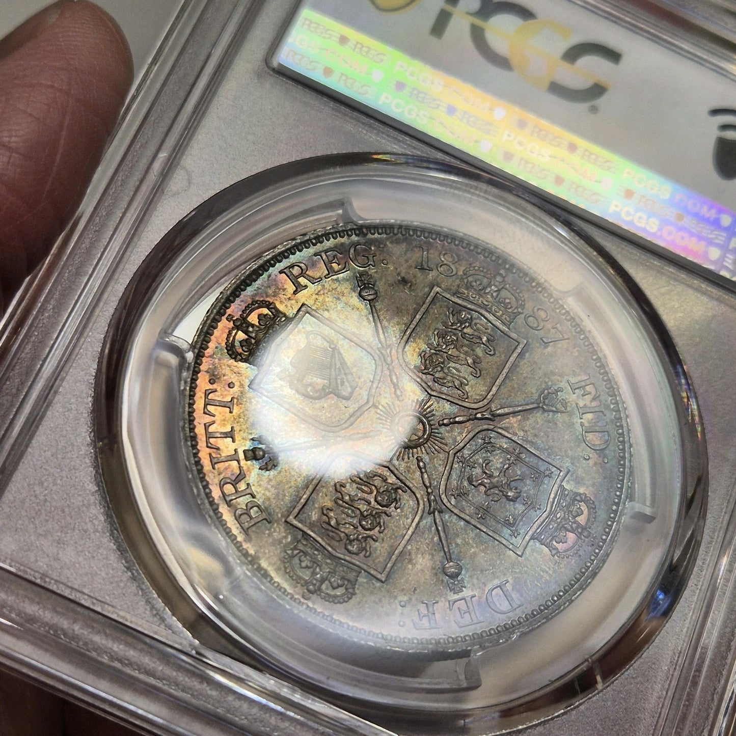 GB UK Silver Coin 1887 Victoria Double Florin PCGS MS63 Choice Unc Toned