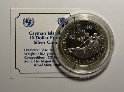 Cayman Islands 1982 10 Ten Dollars Year of the Child Silver Proof Coin