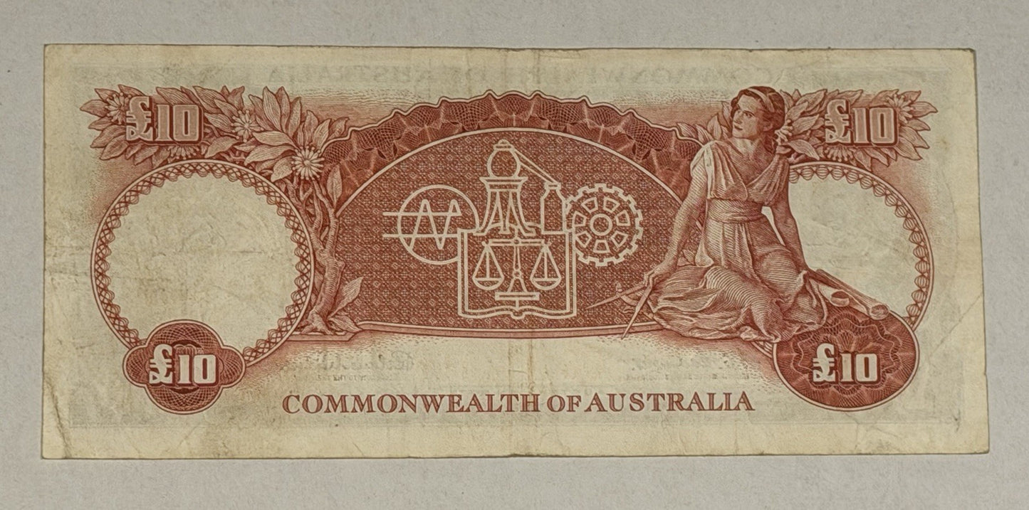 Commonwealth Australia 1960 £10 Ten Pounds Coombs/Wilson Paper Banknote VF