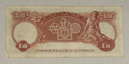 Commonwealth Australia 1960 £10 Ten Pounds Coombs/Wilson Paper Banknote VF