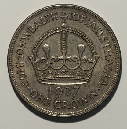 Australia 1937 Crown 5/- Five Shillings Very Fine VF Large Silver Coin