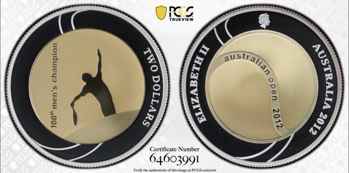 Australia Open AO 2012 100th Anni $2 PCGS Graded PR69DCAM Silver Gilt Coin