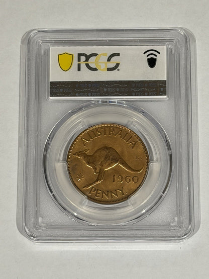 Australia 1960(p) Y. Proof One Penny 1d PCGS Graded PR65RD Red Copper Coin