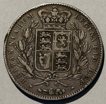 Great Britain UK 1845 Crown 5/- Five Shillings VIC Young Head Silver Coin VF