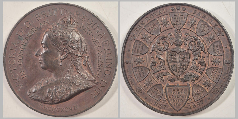UK 1897 Queen Victoria The Royal Family 51mm Copper Medal BHM 3512 By Bowcher