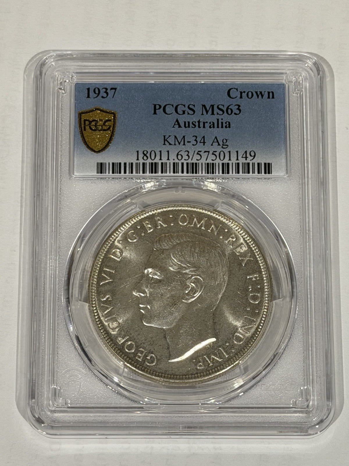 Australia 1937 Crown 5/- Five Shillings PCGS Graded MS63 Large Silver Coin