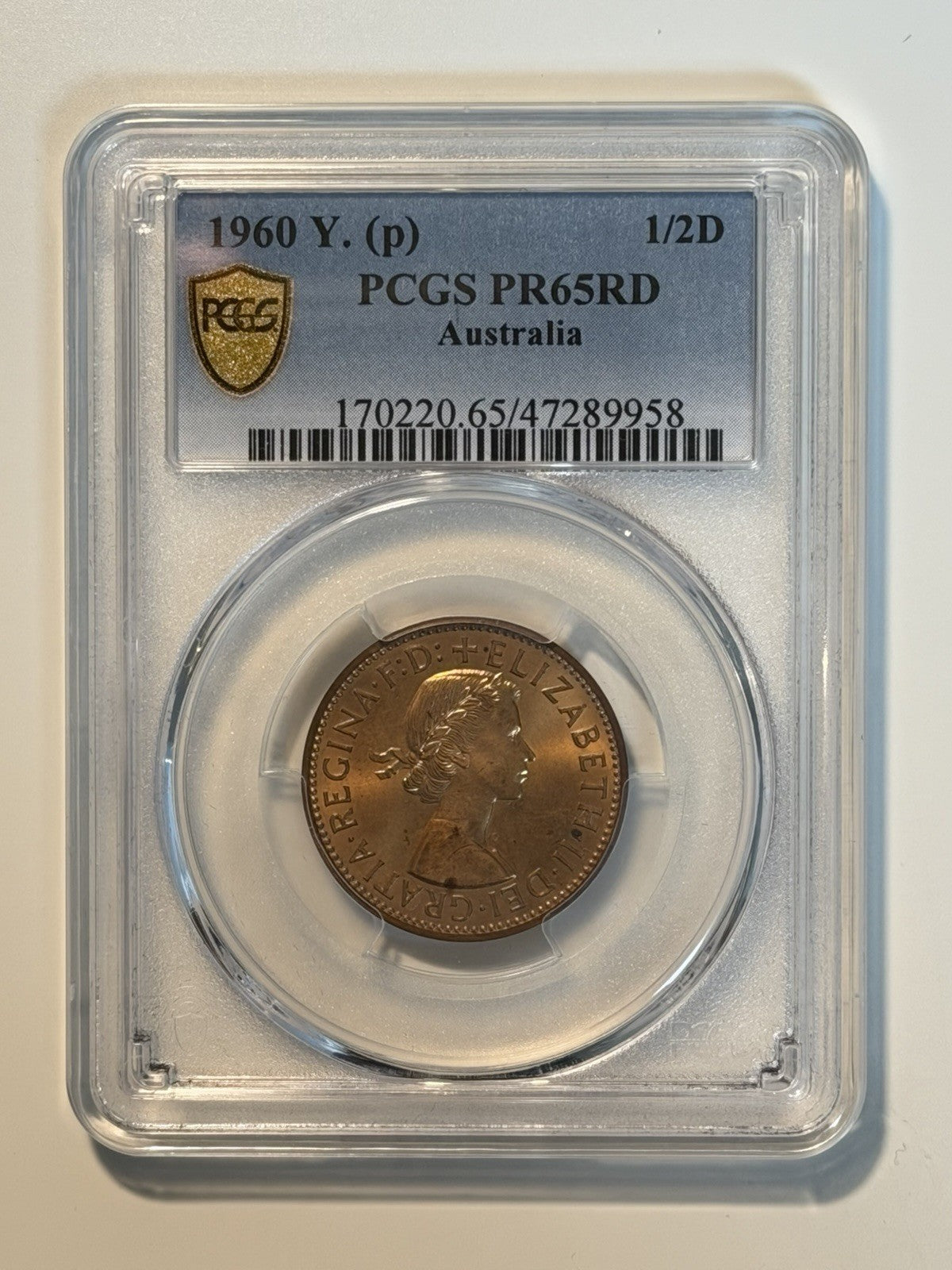 Australia 1960(p) Y. Proof Half Penny 1/2d PCGS Graded PR65RD Red Copper Coin