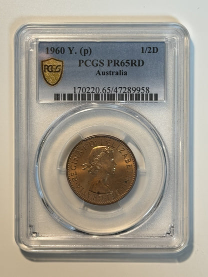 Australia 1960(p) Y. Proof Half Penny 1/2d PCGS Graded PR65RD Red Copper Coin