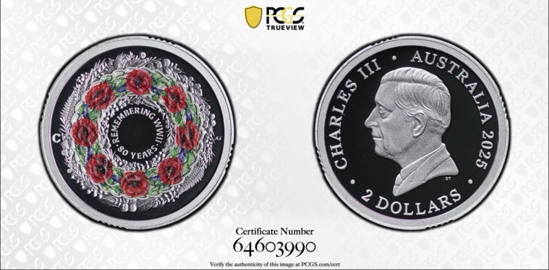 Australia 2025 $2 C Mint Mark Remembering WWII PCGS Graded PR70DCAM Silver Proof