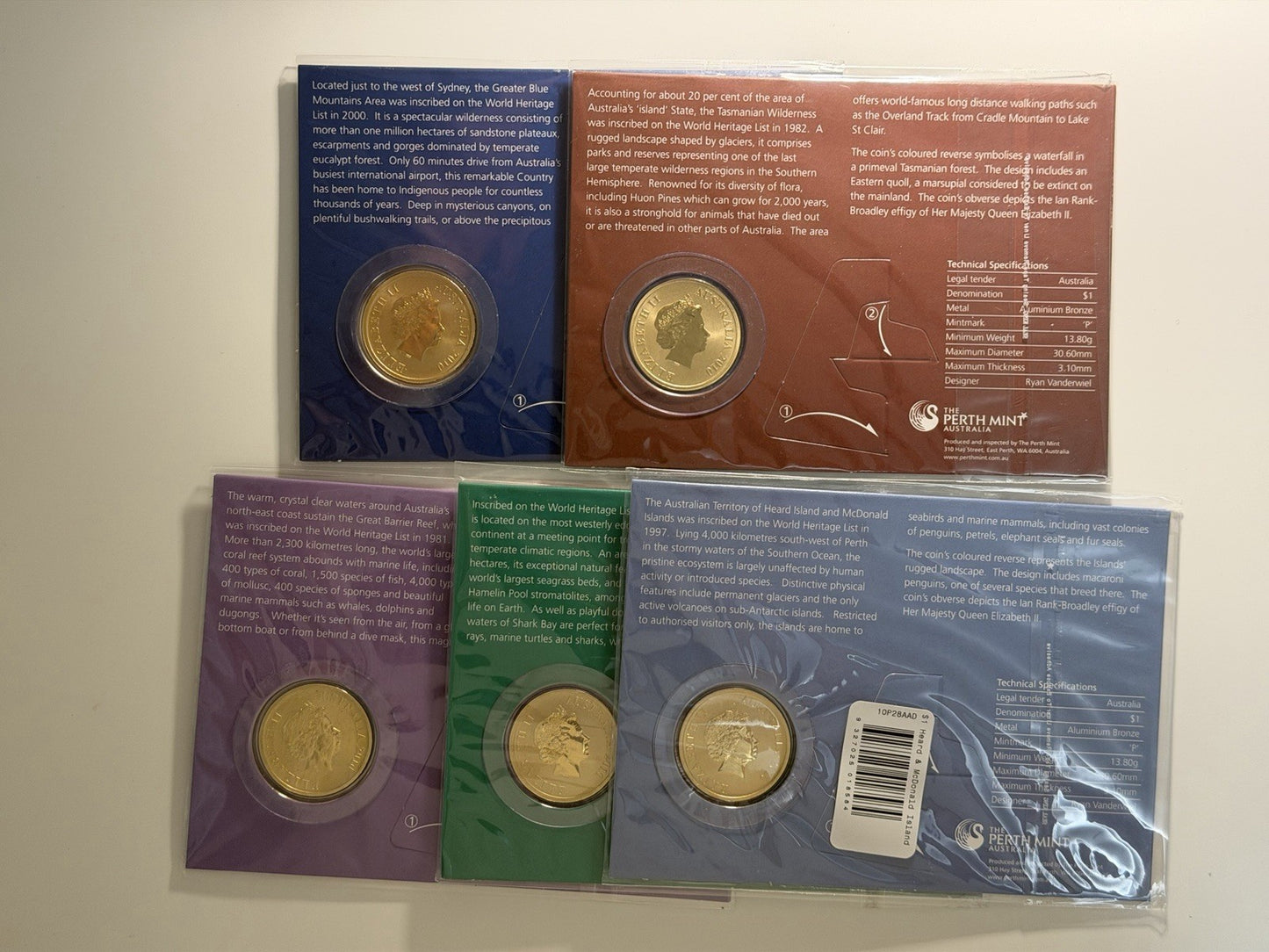 Australia 2010 ‘Celebrate Australia’ $1 One Dollar Carded 5-Coin Set Perth Mint