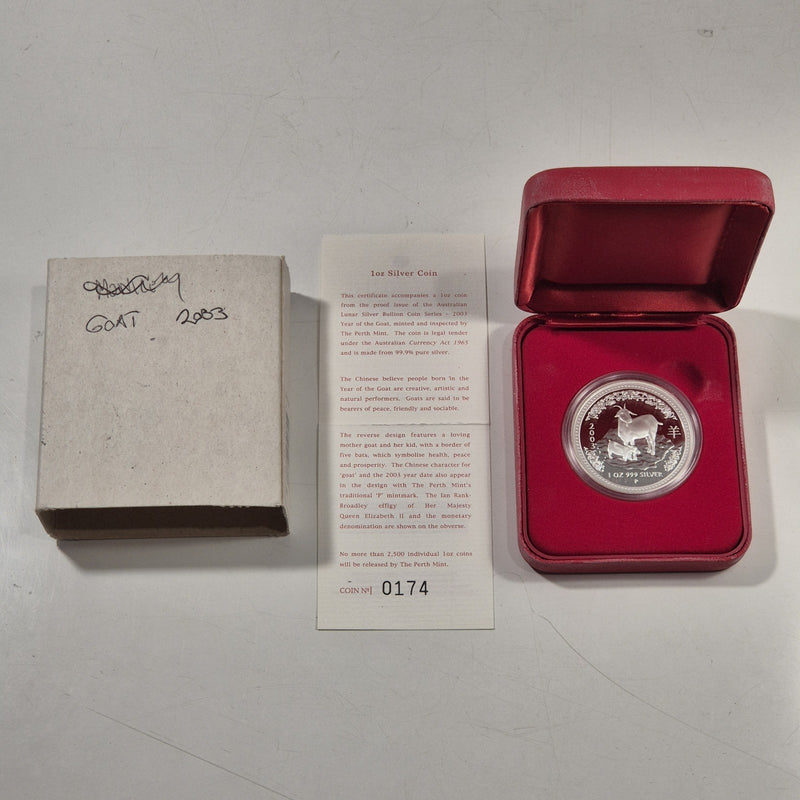 2003 Australia Perth Mint Lunar Goat 1oz $1 Series I Silver Proof coin