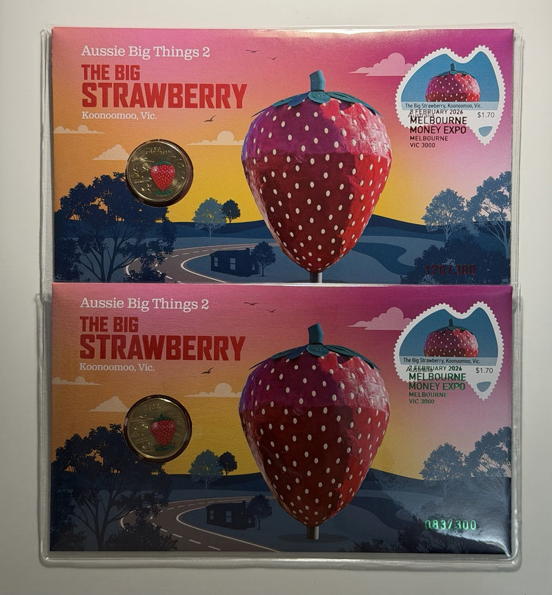 ANDA Melbourne $1 Strawberry Coin PNCs Day 1 & 2 numbers 83/300 and 170/300