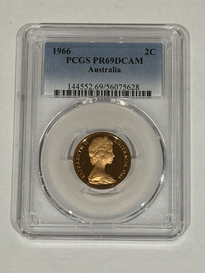 Australia 1966 2c Two Cents PCGS Graded PR69DCAM Proof Coin