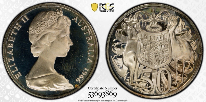 Australia 1966 50c Fifty Cents Silver Proof PCGS Graded PR68DCAM FDC