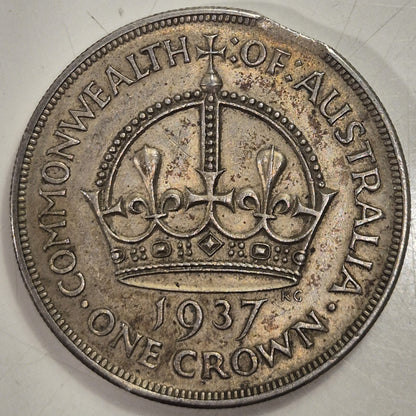 Australia 1937 Crown Error Clipped Planchet Coin Very Rare gVF