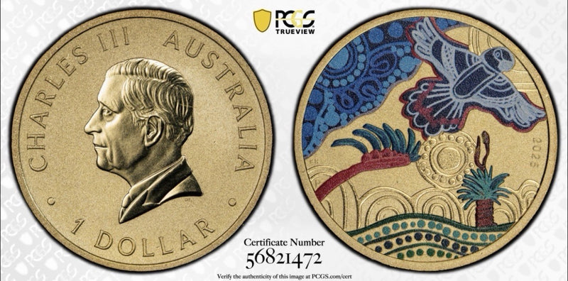 2025-P $1 Ngana Nyitting Black Cockatoo PCGS Graded MS69 Coloured Coin (568214)