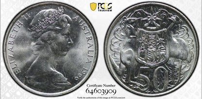 Australia 1966 Round 50c Fifty Cent PCGS Graded MS64 UNC 80% Silver Coin