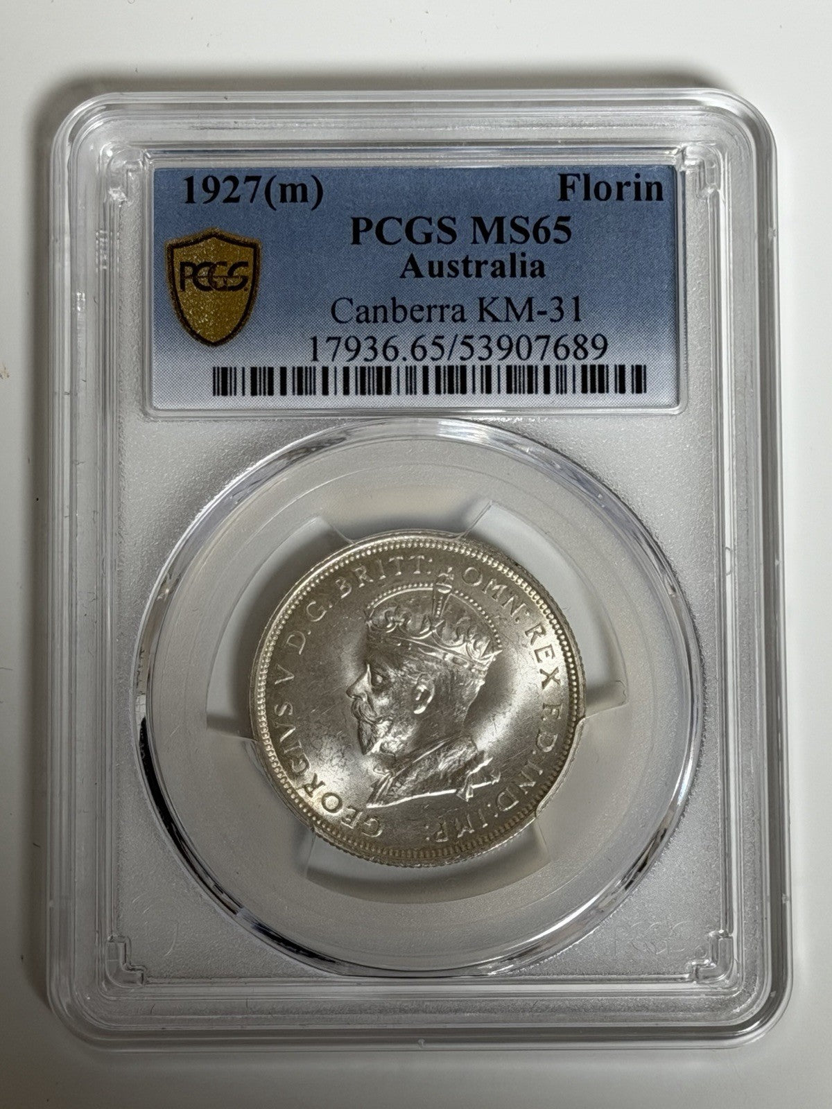 Australia 1927(m) Canberra Florin 2/- Two Shillings PCGS Graded MS65 Silver Coin