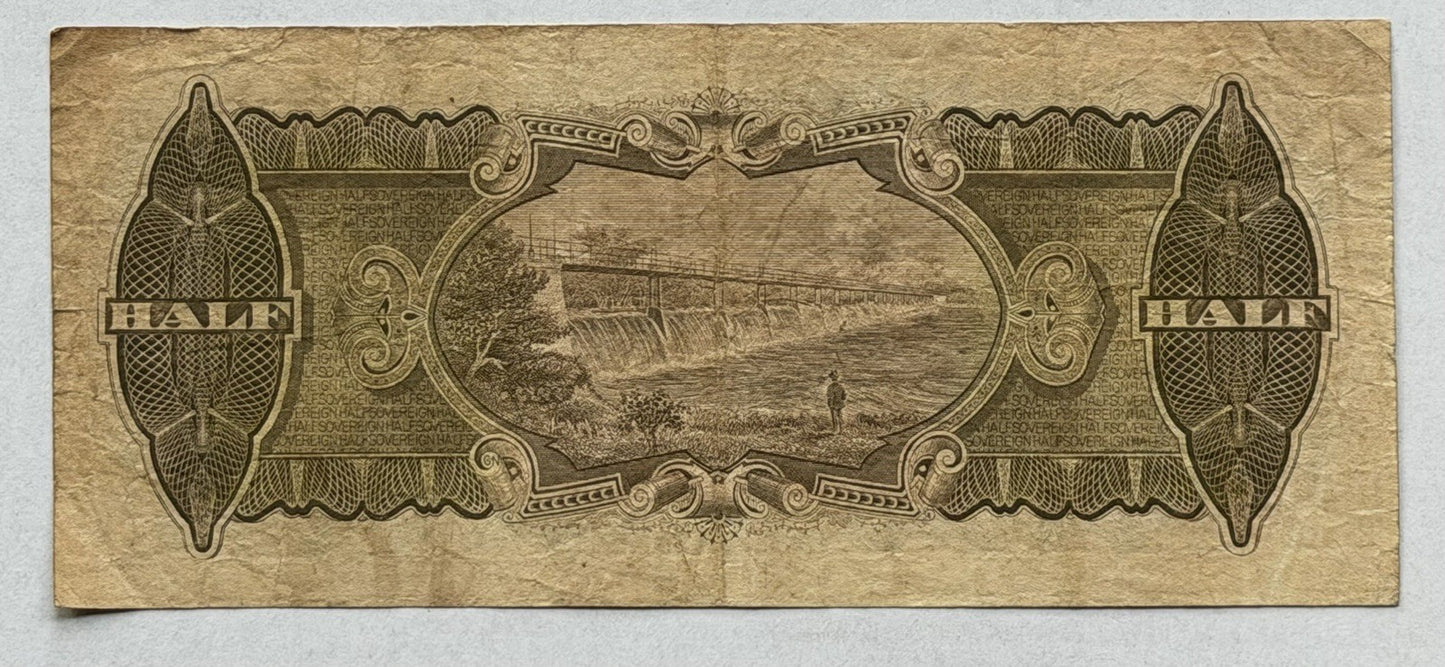 Australia 1928 Half Sovereign 10/- Riddle/Heathershaw Paper Banknote Fine