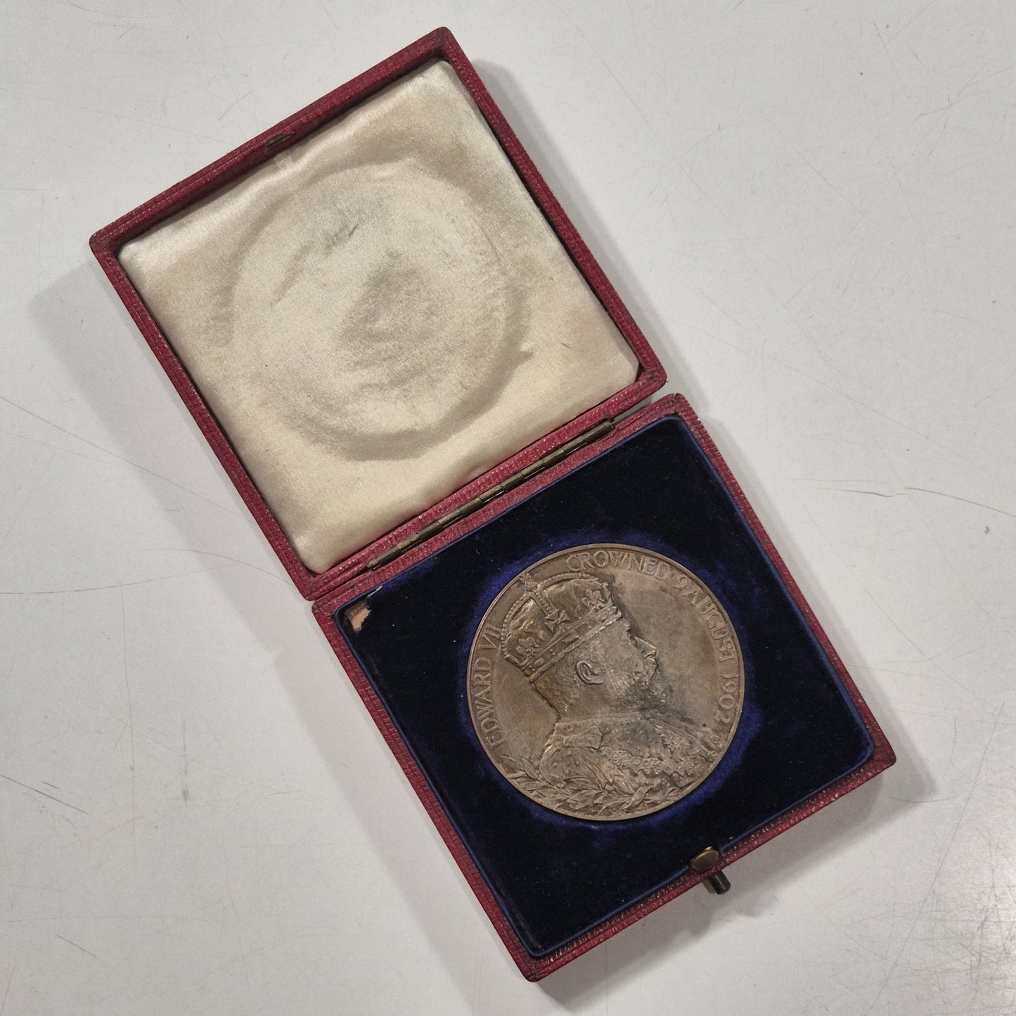 1902 Great Britain Edward VII Alexandra Silver Coronation Medal w/ Case 55mm EF