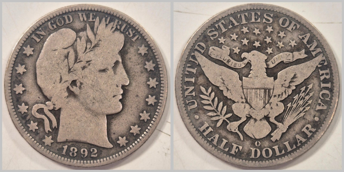 USA 1892-O Barber Half Dollar 50c Key Date aFine