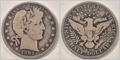 USA 1892-O Barber Half Dollar 50c Key Date aFine
