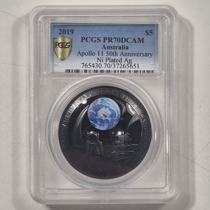 Australia 2019 $5 50th Moon Landing Silver 1oz Domed Proof Coin PCGS PR70DCAM