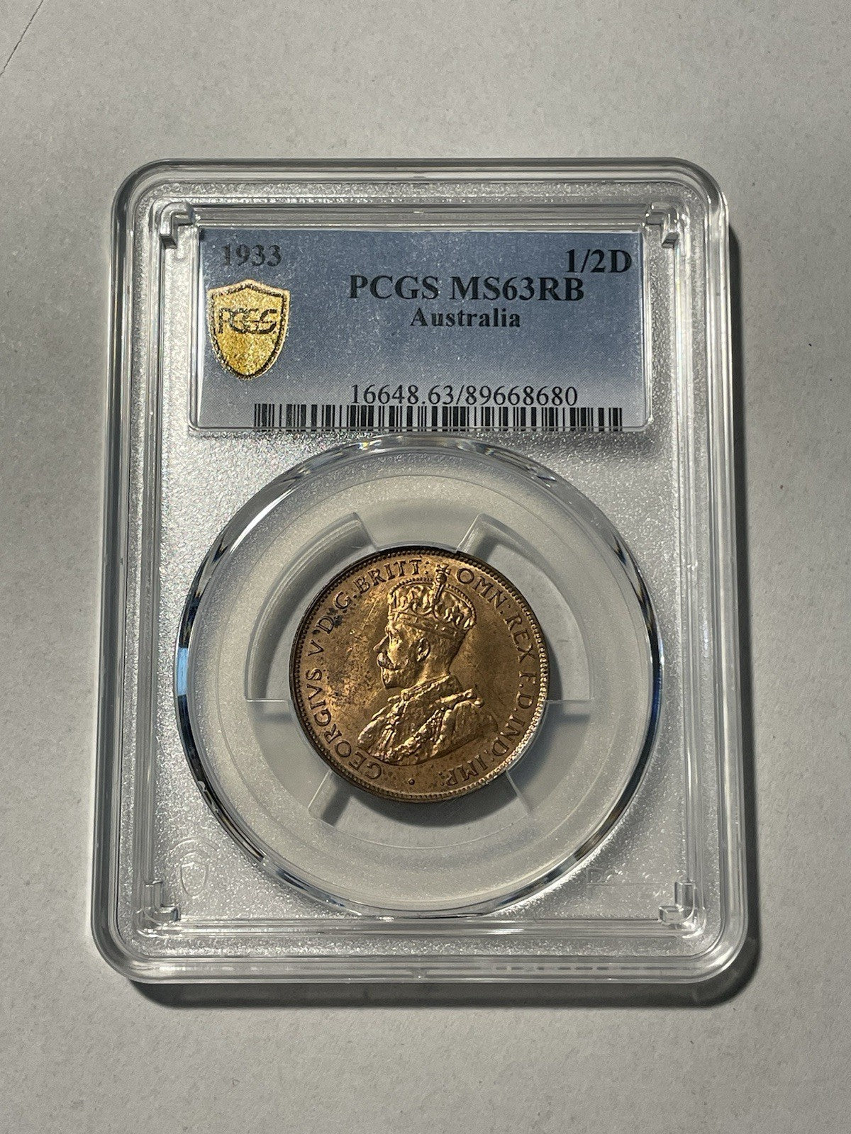 Australia 1933 One Half Penny 1/2d PCGS Graded MS63RB Coin UNC KGV