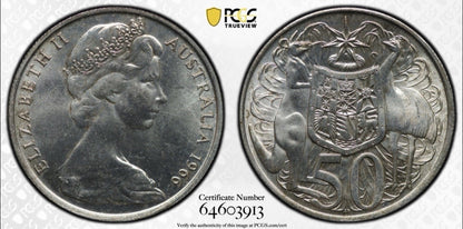 Australia 1966 Round 50c Fifty Cent PCGS Graded MS65 GEM 80% Silver Coin