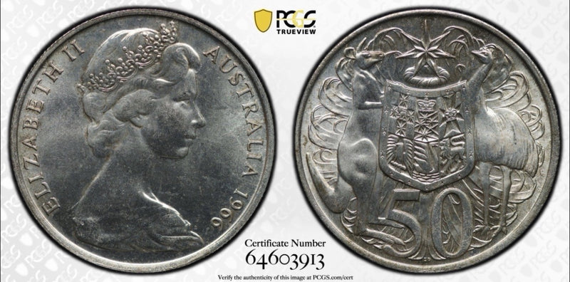 Australia 1966 Round 50c Fifty Cent PCGS Graded MS65 GEM 80% Silver Coin