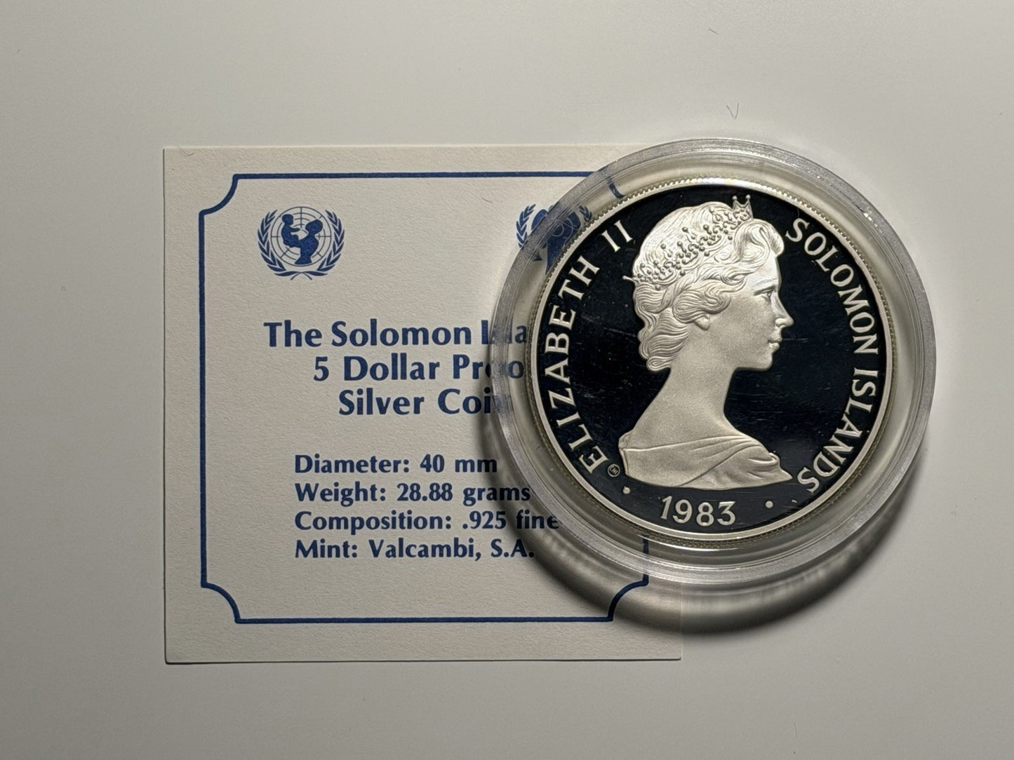 The Solomon Islands 1983 5 Five Dollars Year of the Child Silver Proof Coin