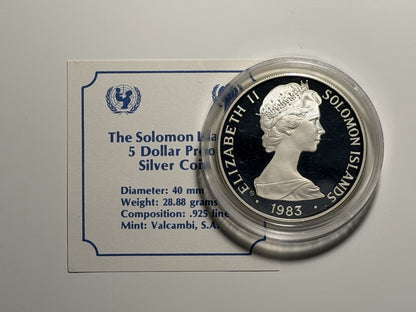 The Solomon Islands 1983 5 Five Dollars Year of the Child Silver Proof Coin