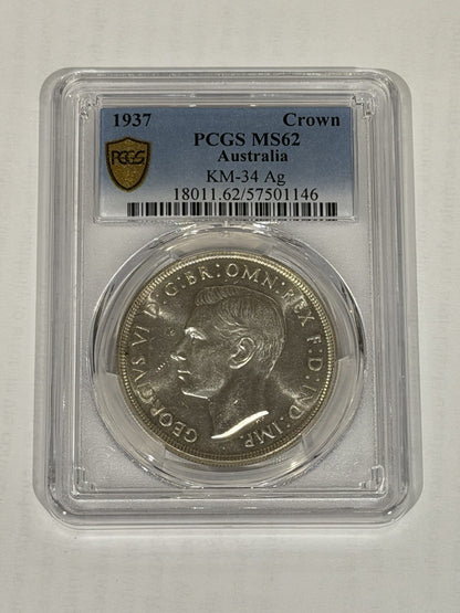 Australia 1937 Crown 5/- Five Shillings PCGS Graded MS62 Large Silver Coin