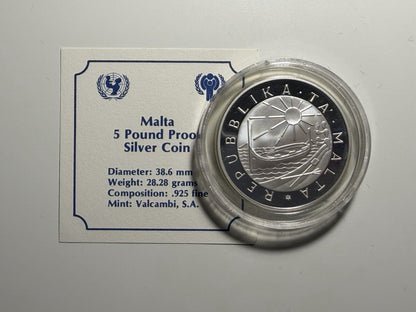 Malta 1981 5 Five Liri Year of the Child Silver Proof Coin