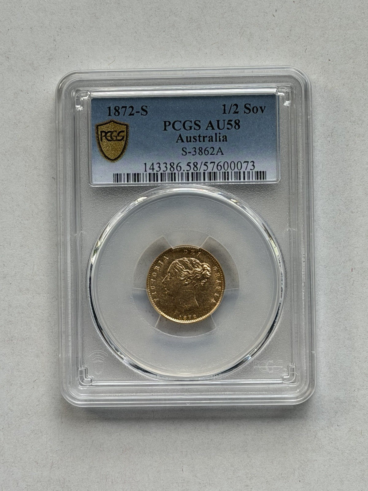 Australia 1872s Sydney Half Sovereign PCGS Graded AU58 Gold Coin Key date