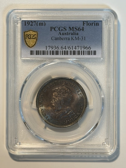 Australia 1927(m) Canberra Florin 2/- Two Shillings PCGS Graded MS64 Silver Coin