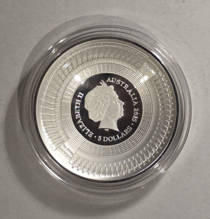 Australia 2015 $5 ICC Cricket World Cup Aus & NZ 1oz Silver Proof Domed Coin