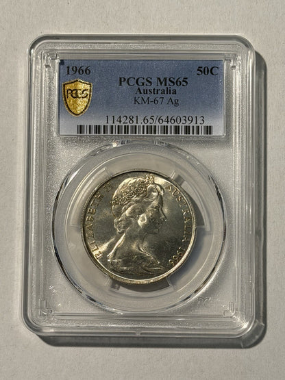 Australia 1966 Round 50c Fifty Cent PCGS Graded MS65 GEM 80% Silver Coin